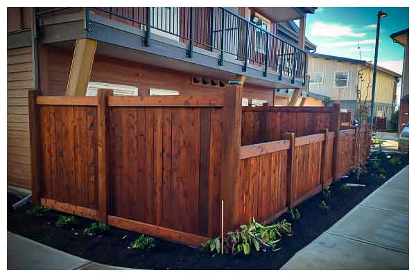 Beautiful stained fence in a townhouse subdivision.