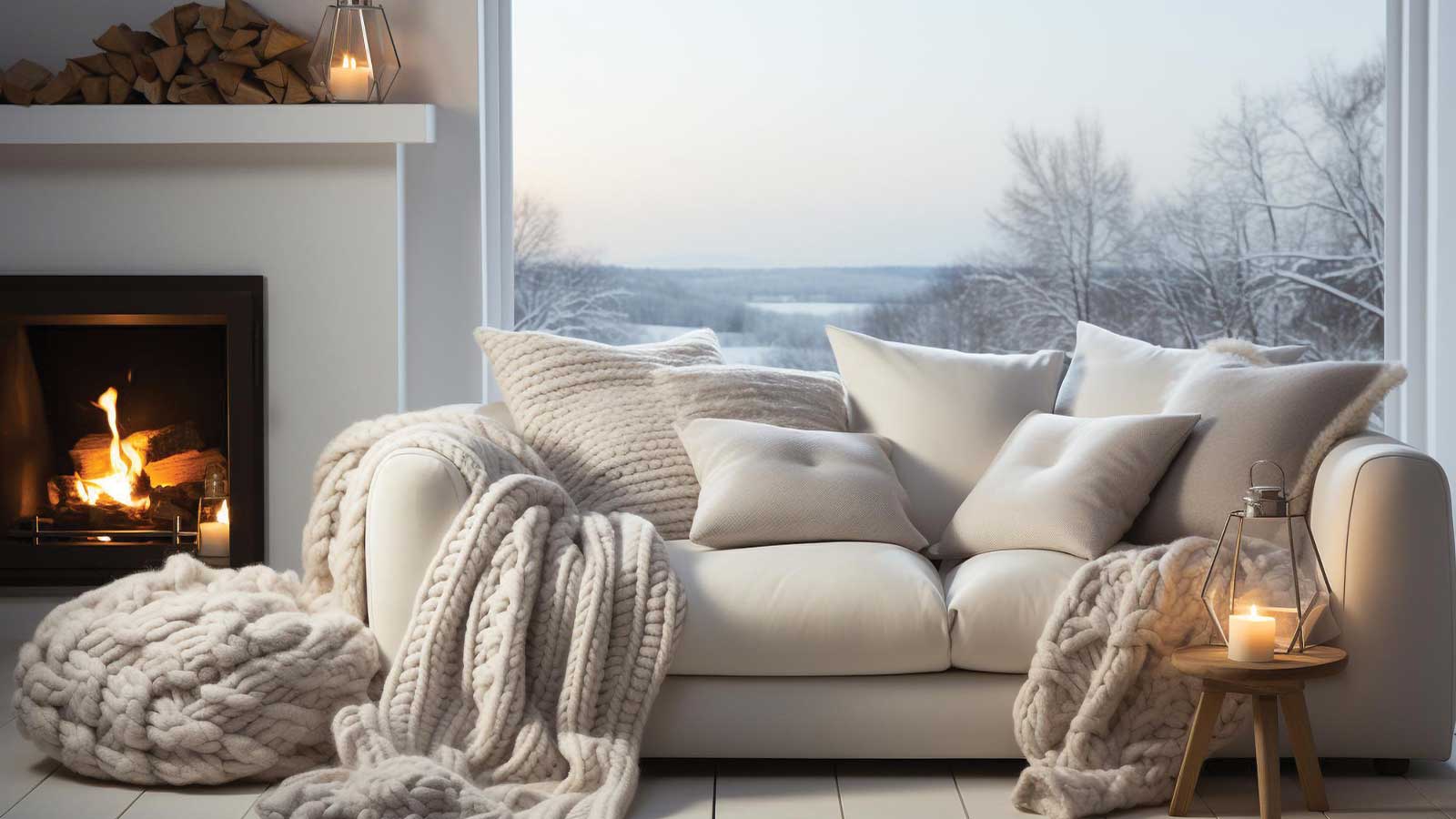 Winter-ready cozy living room with soft textures, featuring interior design tips for every season.